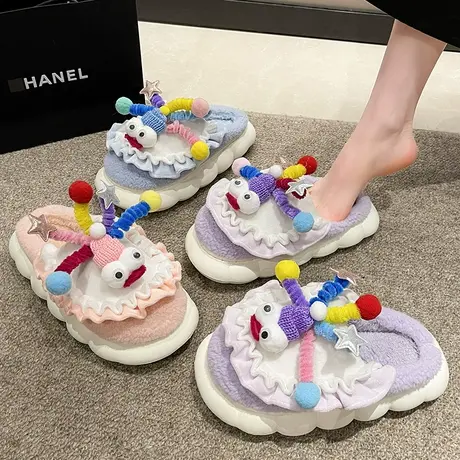 嘻哈风小丑玩偶包头棉拖鞋女2023秋冬新款网红厚底防滑保暖月子鞋商品大图