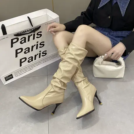 长靴女2023秋季新款细跟欧美性感显瘦显腿长高跟靴尖头气质高筒靴商品大图