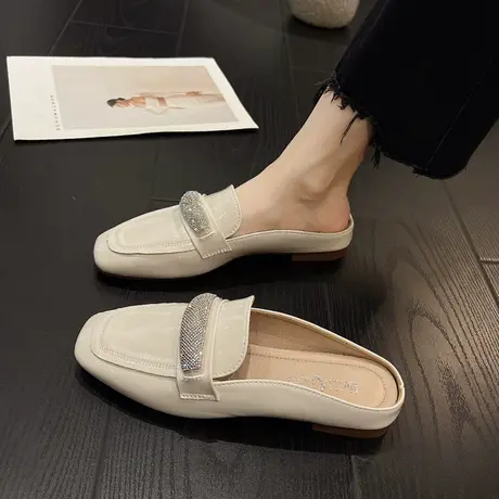 包头半拖鞋女夏季一脚蹬懒人穆勒鞋外穿英伦风水钻时尚无后跟凉拖商品大图