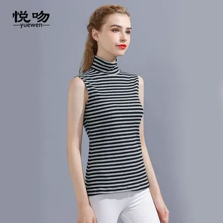 半高领条纹保暖背心女2024新款秋冬季无袖打底衫洋气针织内搭上衣图片