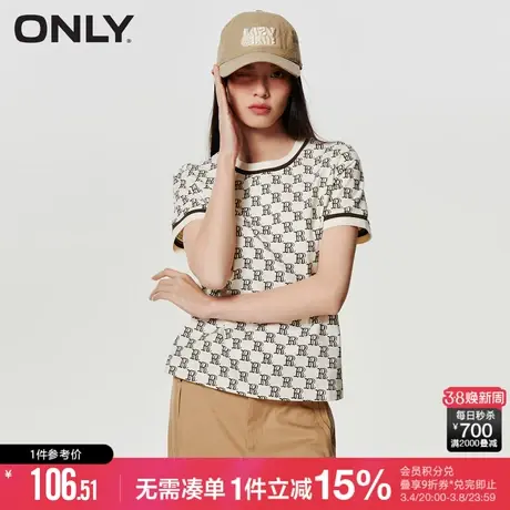 ONLY秋季休闲时尚老花满印刺绣圆领短袖T恤女|123201123商品大图