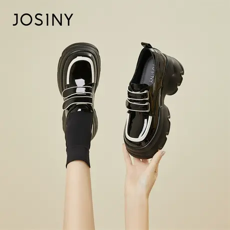 Josiny/卓诗尼乐福鞋女2024新款春季厚底内增高粗跟轻便英伦鞋女商品大图