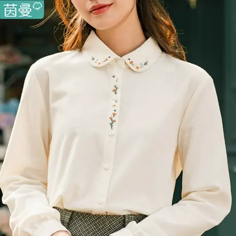 茵曼春秋季灯芯绒长袖衬衫条绒衬衣寸衫女士新款2023小衫上衣加厚图片