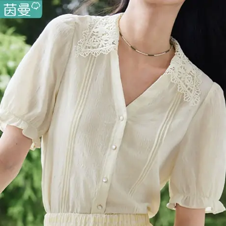 茵曼旗舰店官方天丝短袖衬衫女2023夏季新款韩系chic别致上衣衬衣商品大图