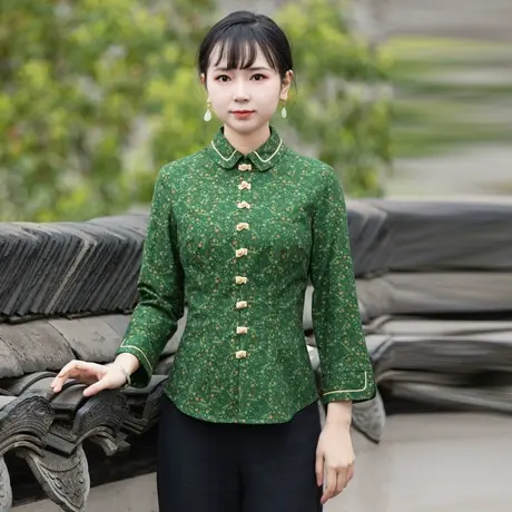 筠雅改良半身旗袍唐装上衣女中国风新款年轻款中式盘扣 23J130商品大图