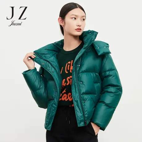 JUZUI玖姿2021冬季新款白鹅绒墨绿色休闲运动风轻盈女短款羽绒服商品大图