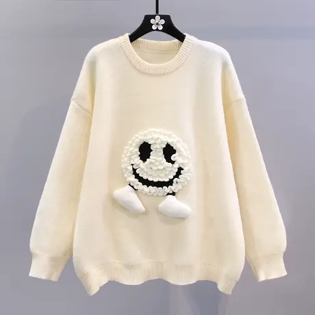 卡通笑脸毛衣女秋冬2023新款宽松慵懒风高级感外穿洋气针织衫上衣商品大图