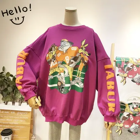 2020春新款韩国东大门ins港风卡通搞怪毛圈棉卫衣宽松BF大版休闲商品大图