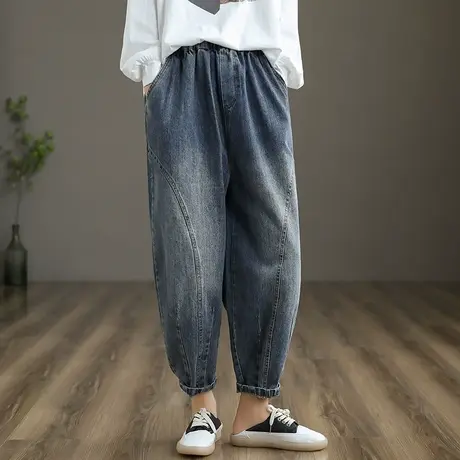 dza 宽松阔腿裤女士牛仔裤2022秋季新款九分裤子女纯棉休闲老爹裤图片