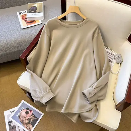 现货~白色长袖T恤女秋冬2023新款中长款宽松上衣内搭打底衫小衫图片