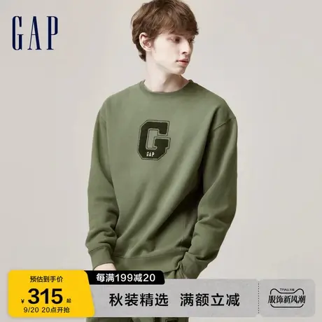 Gap男女装秋季2023新款LOGO碳素软磨抓绒卫衣762323宽松运动上衣图片