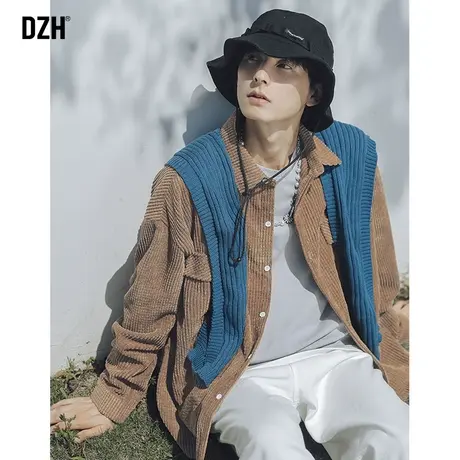 男士日系华夫格衬衫男长袖高级感2023新款春秋灯芯绒衬衣外套开衫商品大图