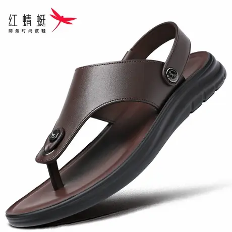 红蜻蜓头层牛皮软皮软底男士夹趾沙滩凉鞋男夏季防滑耐磨真皮拖鞋商品大图