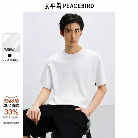 【父亲节礼物】太平鸟男装重磅刺绣T恤新款高弹力时尚体恤衫青年商品大图