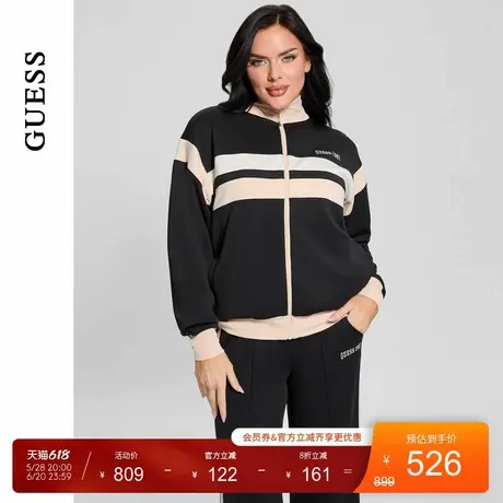 GUESS25年新款春季女士黑白条纹长袖开衫夹克外套-V5RQ00KCO72商品大图