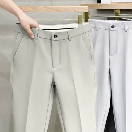 夏季垂坠高级感小西裤男九分裤直筒修身裤子男士商务垂感休闲裤图片