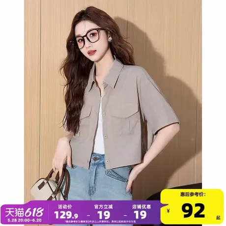 唐狮2025春夏新款女短袖衬衫短款工装复古休闲衬衣百搭时尚潮流商品大图