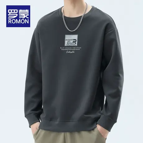 罗蒙男士卫衣春秋潮牌百搭圆领青少年上衣服秋季2025新款潮流秋装图片