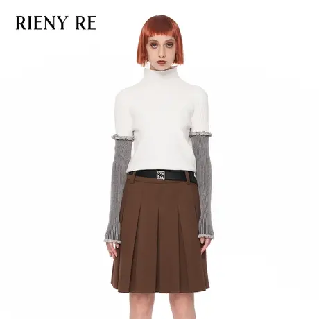 RIENYRE针织衫女2023秋冬新款内搭高级感毛衣撞色假两件长袖上衣图片