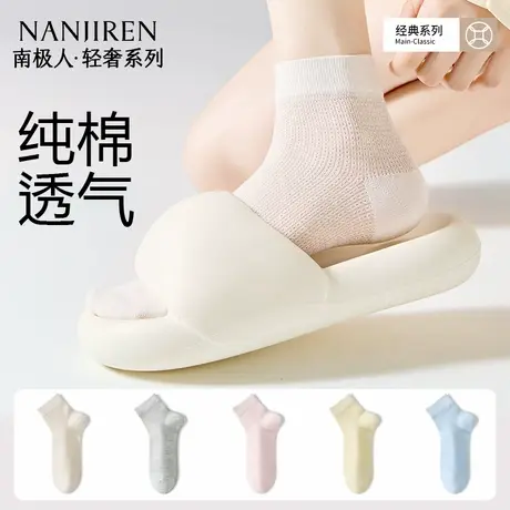 南极人白色袜子女夏季纯棉网眼透气凉感短袜防臭吸汗无骨运动船袜图片