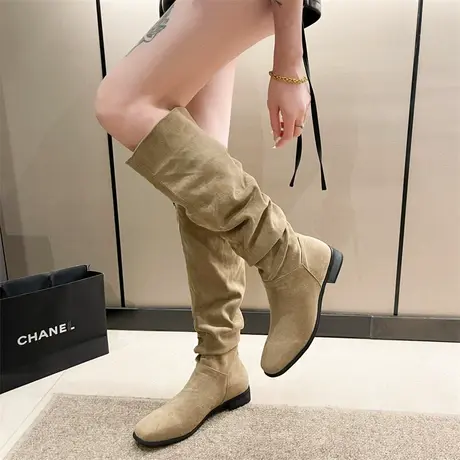 洋气时尚靴子女夏季2023年新款法式粗跟防滑气质时髦高级感长筒靴图片