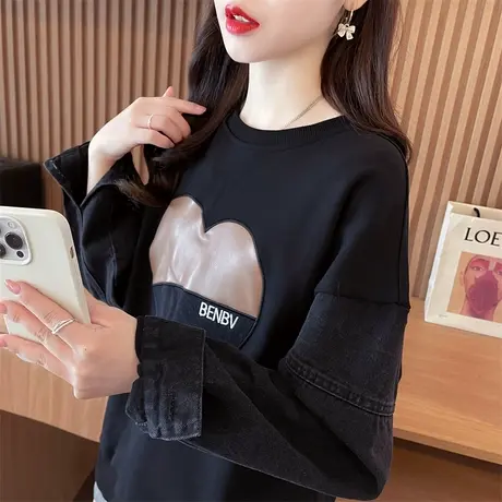 设计感小众水洗牛仔卫衣女春秋季韩版宽松薄款早秋小个子上衣外套商品大图