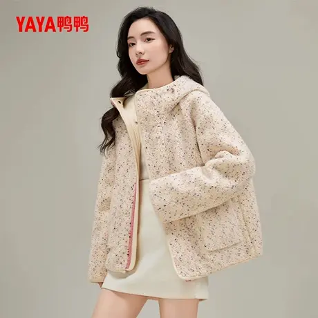 鸭鸭羽绒服女士2024冬季新品短款连帽韩版时尚宽松摇粒绒厚外套H商品大图