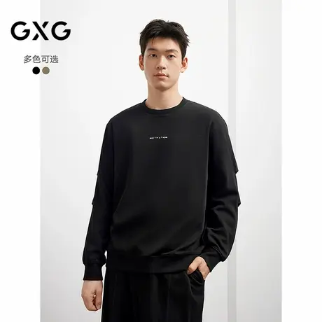 25年秋季新品 GXG男装褶皱设计时尚休闲圆领卫衣男通勤百搭卫衣图片