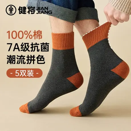健将袜子男新款全棉加厚保暖防寒中筒袜毛抗菌防脚气简约长袜冬季商品大图