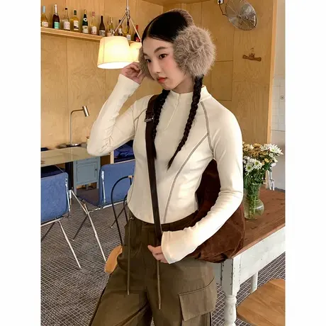 NOE真维斯高领德绒打底衫女2025新款秋冬季青少年长修身长袖t恤女商品大图