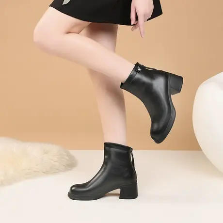 红蜻蜓冬季女鞋女士靴子厚底高跟鞋中筒靴短靴女新款加绒保暖加厚图片