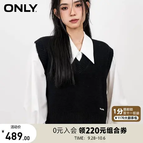 ONLY奥莱2023夏季新款学院风千鸟格针织马甲套装百搭衬衫女商品大图