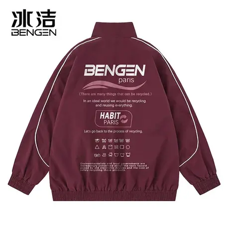 冰洁夹克男女情侣2023秋冬新款字母印花潮流赛车服立领外套上衣GL商品大图