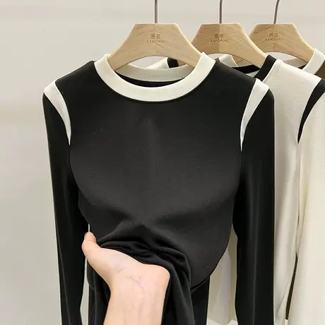 欧货软糯风打底衫女内搭秋冬2023新款时尚洋气撞色上衣长袖t恤女商品大图