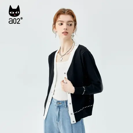 【老粉专享】a02撞色简约针织开衫秋季通勤风外套商品大图