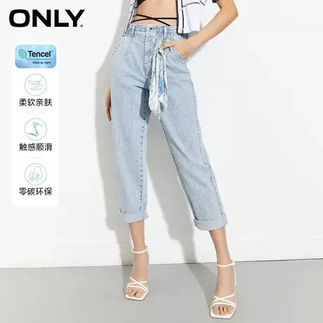 ONLY奥莱夏季新款天丝卷边高腰梨妹哈伦九分牛仔裤女商品大图