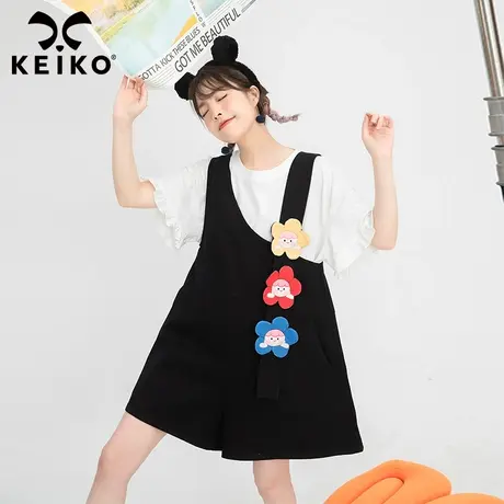 洋气减龄立体扎花黑色背带裤女夏季薄款2022新阔腿连体短裤小个子商品大图