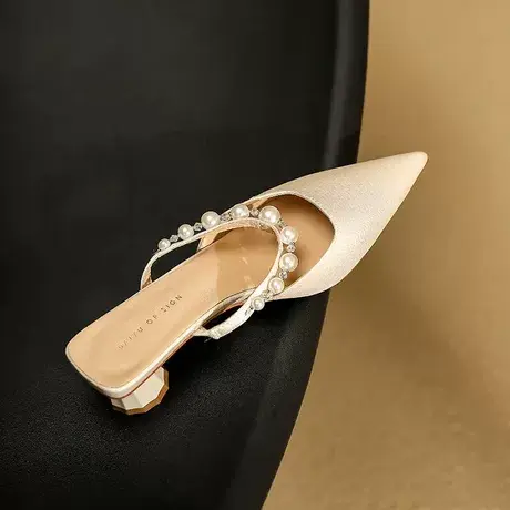 法式高级感包头半拖鞋女2023年新款气质名媛穆勒鞋外穿半包头单鞋图片