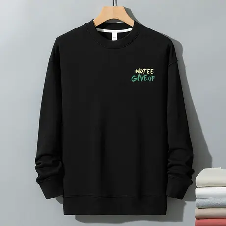 350g重磅黑色卫衣男秋冬款摇粒绒圆领长袖t恤加绒加厚无帽套头衫图片