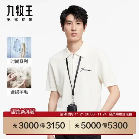 [商场同款]九牧王男装24春季新品HT2C40219羊毛时尚翻领T恤男SN图片