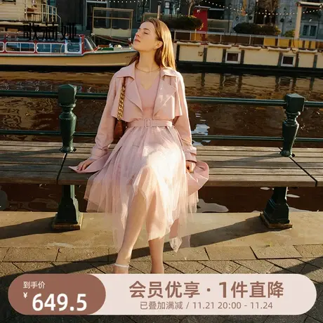 首降现货|歌莉娅精仿羊毛风衣女春秋新款收腰显瘦休闲中长款外套图片