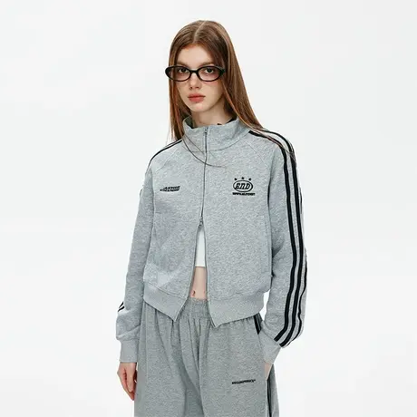 2023年秋季新款立领运动外套女条纹短款复古开衫卫衣潮牌修身上衣图片