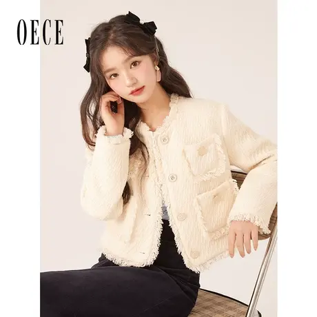 Oece法式小香风外套秋冬新款女装设计感小众短款气质流苏大衣商品大图
