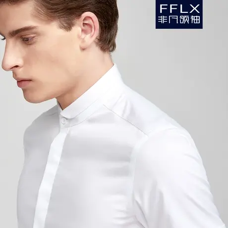 非凡领袖立领衬衫男短袖修身免烫暗门襟纯色衬衫夏商务休闲白衬衣商品大图