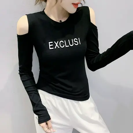 女装2023新款潮性感露肩T恤女长袖春秋修身洋气质上衣百搭打底衫商品大图
