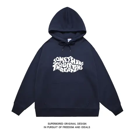 秋冬美式复古潮流字母印花连帽卫衣男宽松休闲上衣情侣装套头帽衫商品大图