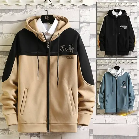 休闲外套男生2023年春秋款ins潮牌连帽开衫卫衣春季拼色潮牌褂子商品大图