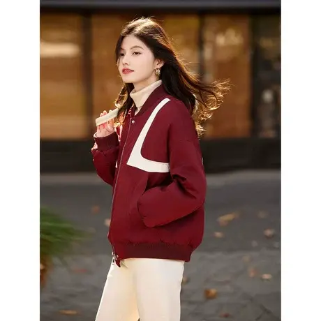 时尚气质休闲棉服20523年冬季新款女撞色运动百搭棒球服加棉外套商品大图