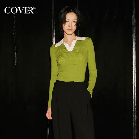 COVER秋季修身提花羊毛混纺POLO毛针织衫商品大图