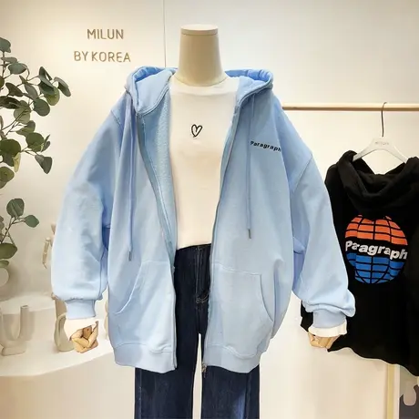 2021春季背后地球连帽开衫外套卫衣韩国东大门ins慵懒休闲上衣商品大图